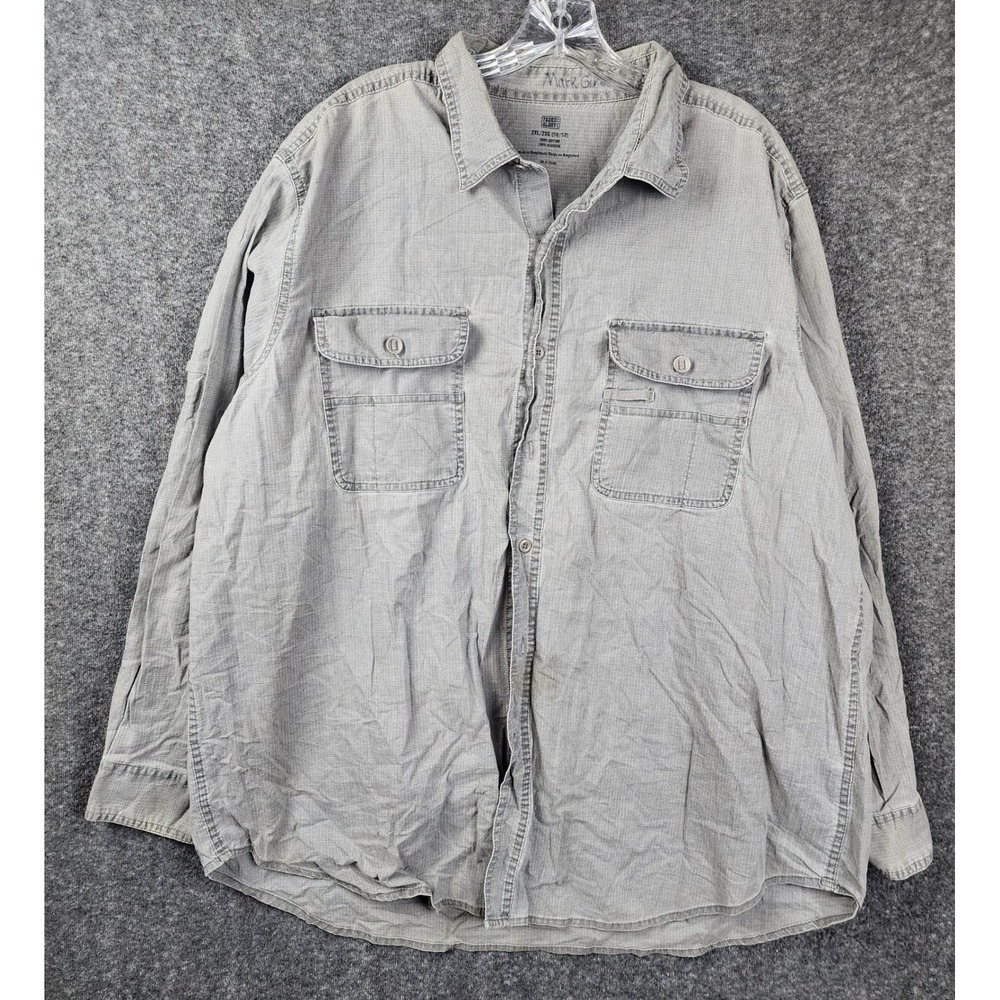 Faded‎ Glory Button Down Shirt Mens 2XL Gray Long Sleeve Cotton Utility Workwear